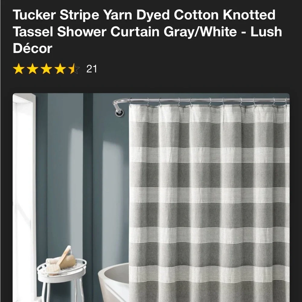 NWT Tucker Stripe Yarn Dyed Cotton Tassel Shower Curtain Gray/White - Lush Décor